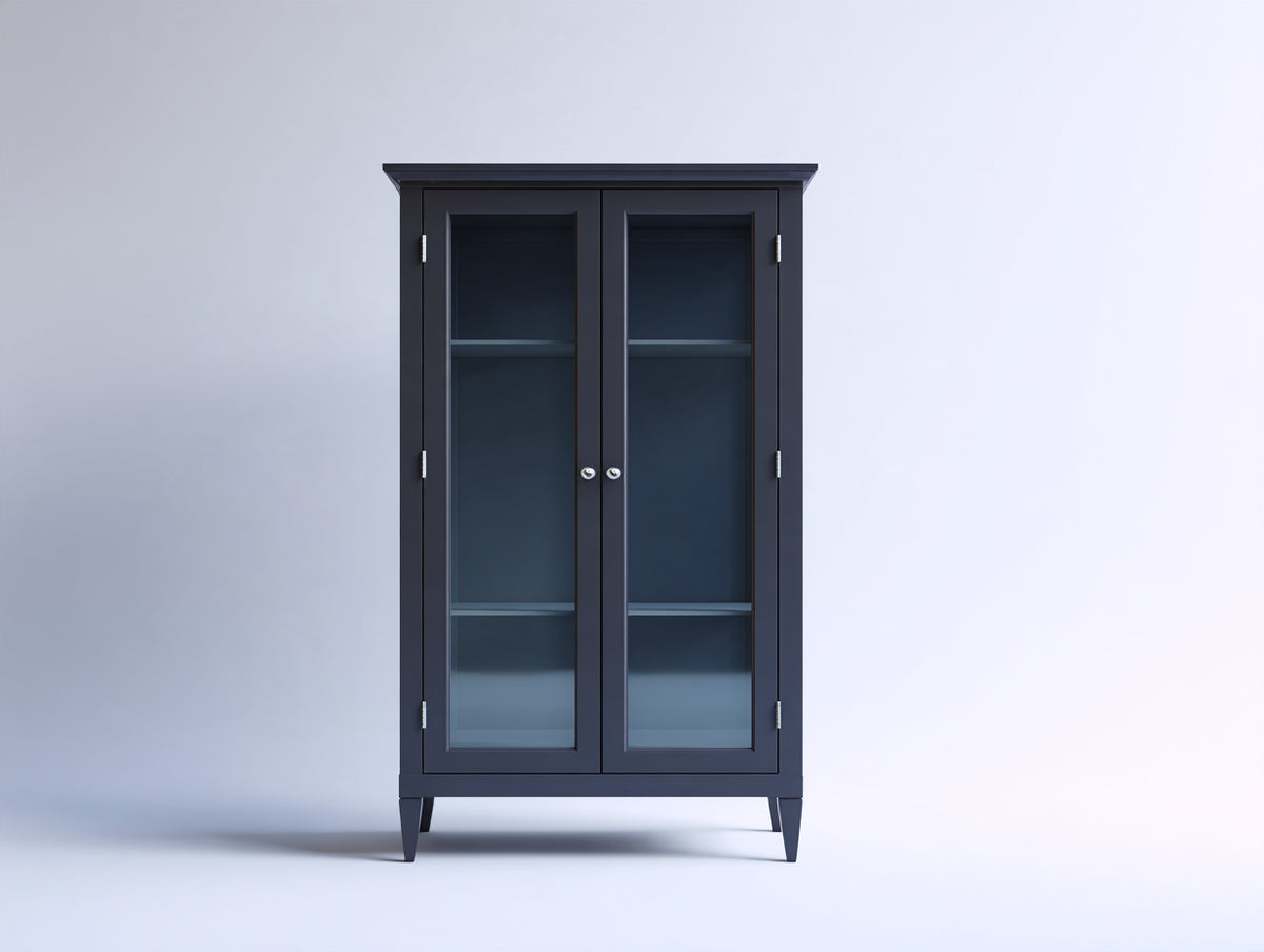 Estantería de madera con puertas de vidrio 80x35x170 cm - Azul marino - 2 puertas y estantes interiores