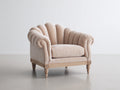 Sillón tapizado 108x92x90 cm - beige y madera natural - respaldo acanalado y brazos enrollados para salón