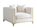 Sillón tapizado 105x92x78 cm - blanco y dorado - asiento amplio con brazos rectos y diseño moderno para salón