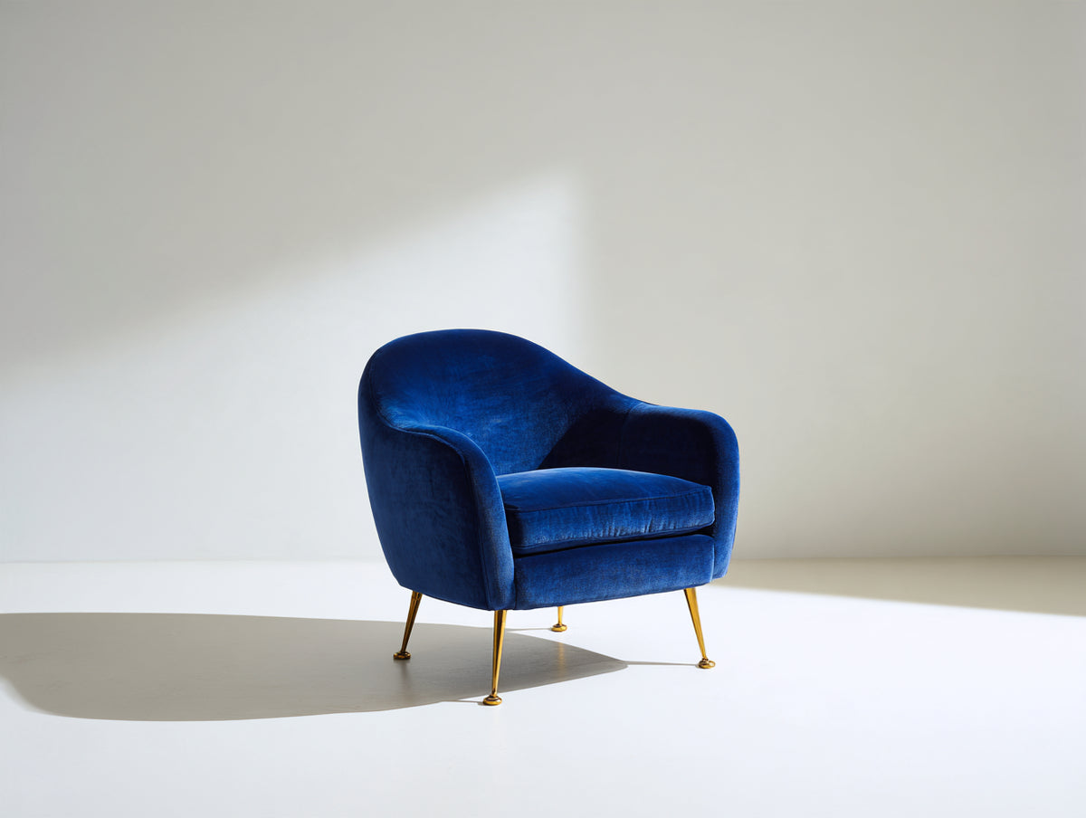 Sillón de terciopelo 78x75x82 cm - azul-dorado - diseño envolvente de estilo moderno