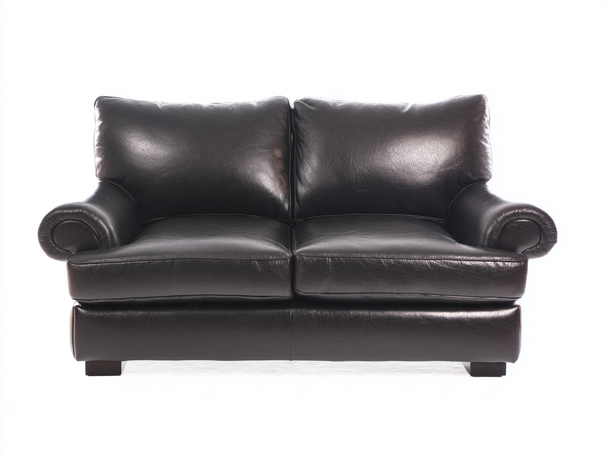 Sofá de 2 plazas de cuero 165x90x90 cm - marrón oscuro - diseño clásico con reposabrazos redondeados