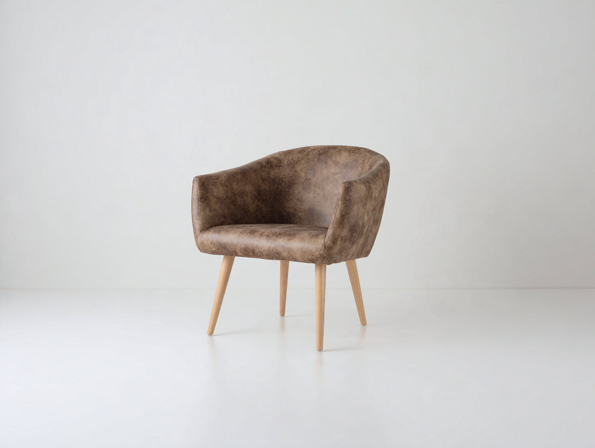 Silla de comedor de madera y cuero 62x60x80 cm - marrón-marrón claro - diseño envolvente con reposabrazos de estilo moderno