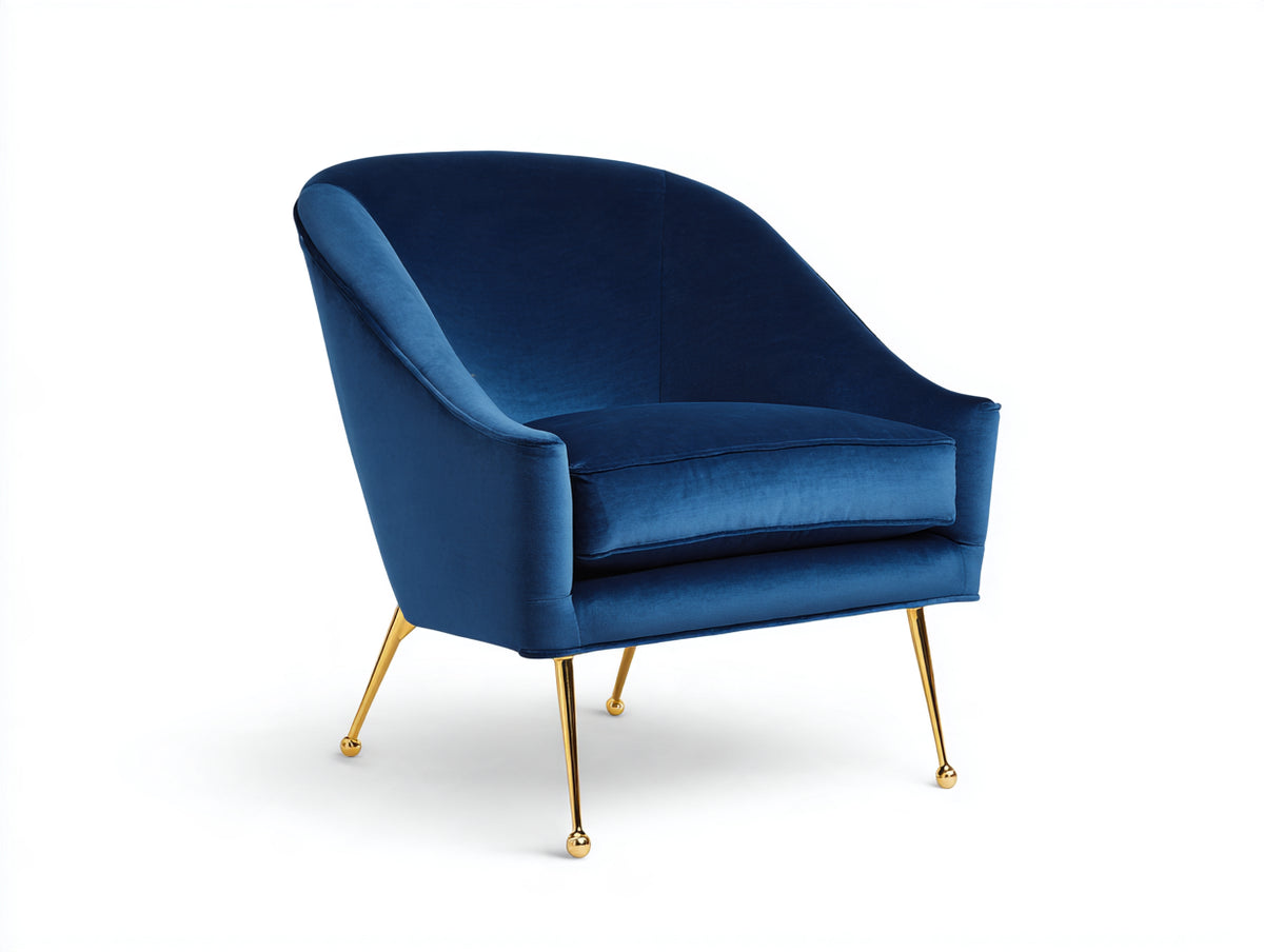 Sillón 88 x 84 x 86 cm - tapizado azul oscuro y patas doradas - diseño envolvente moderno con asiento acolchado
