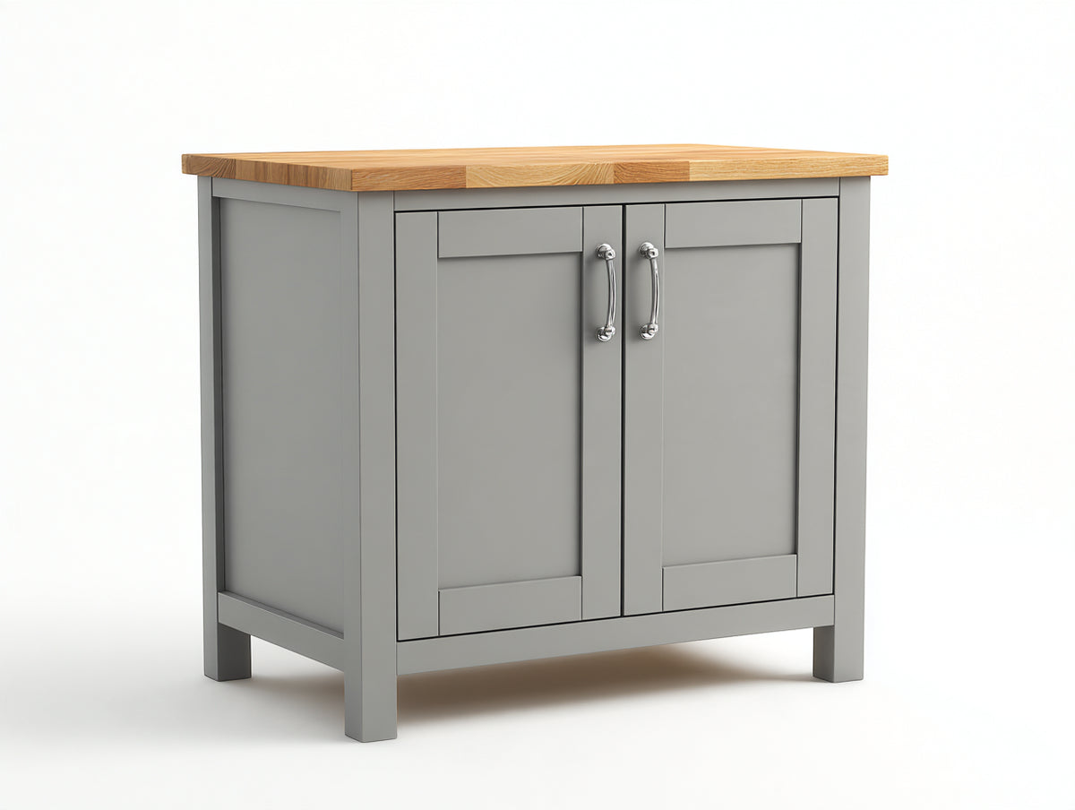 Aparador de madera 90x40x85 cm - Gris y madera natural - 2 puertas y diseño rústico