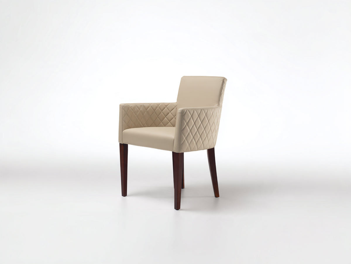 Silla de comedor tapizada 60x58x88 cm - Beige-Marrón oscuro - Con reposabrazos y diseño acolchado