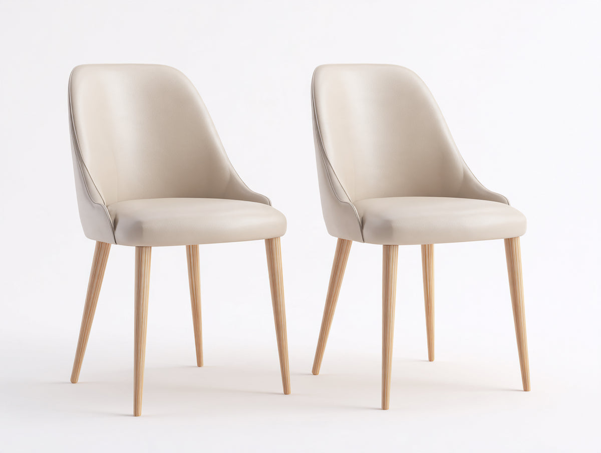 Sillas de comedor tapizadas 52x58x84 cm - beige y madera natural - juego de 2 con respaldo envolvente para comedor