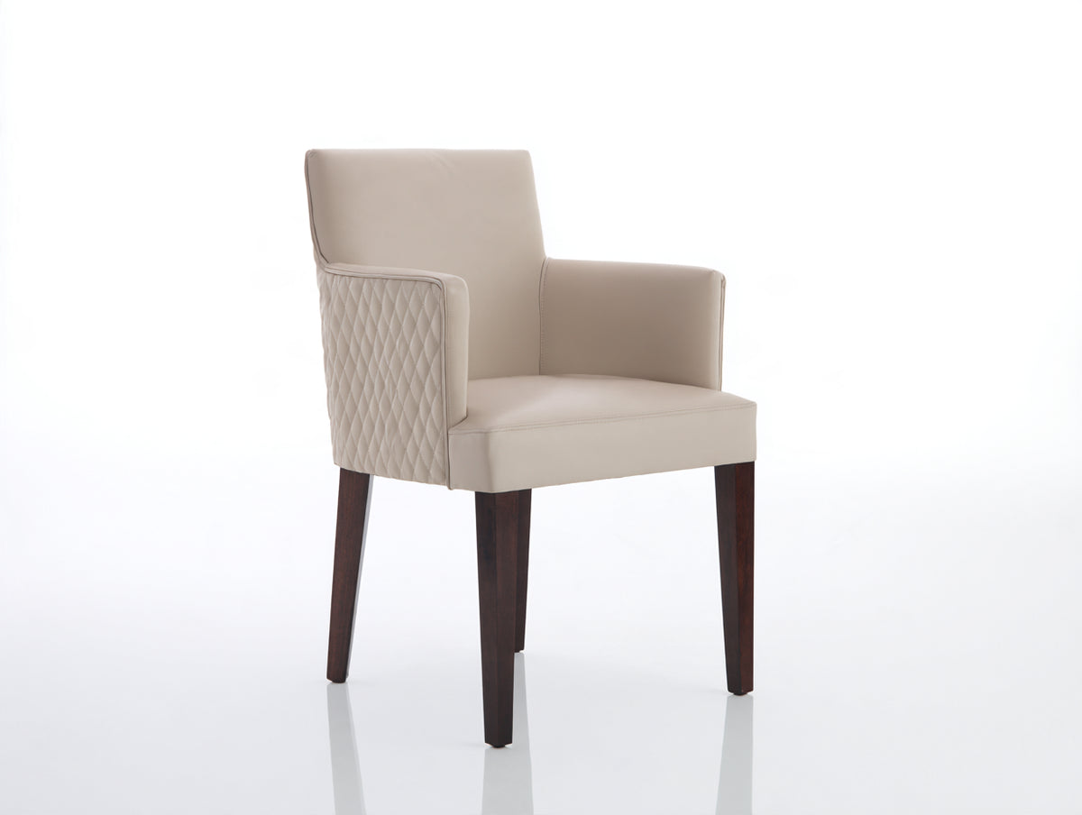 Silla de comedor de madera y cuero 60x58x88 cm - beige-marrón oscuro - diseño moderno con reposabrazos