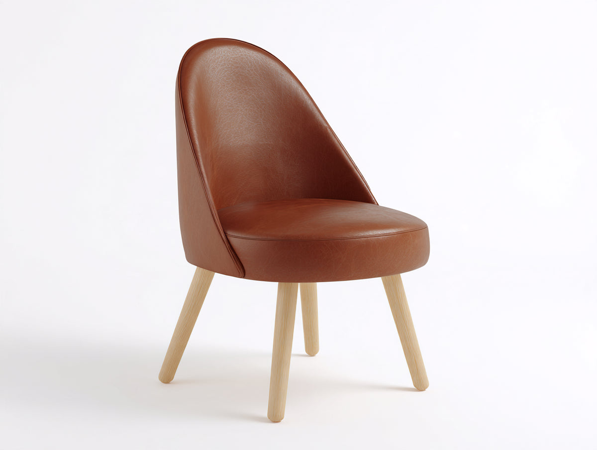 Silla de comedor 55 x 58 x 86 cm - tapizado marrón y patas de madera natural - respaldo alto curvo con asiento acolchado