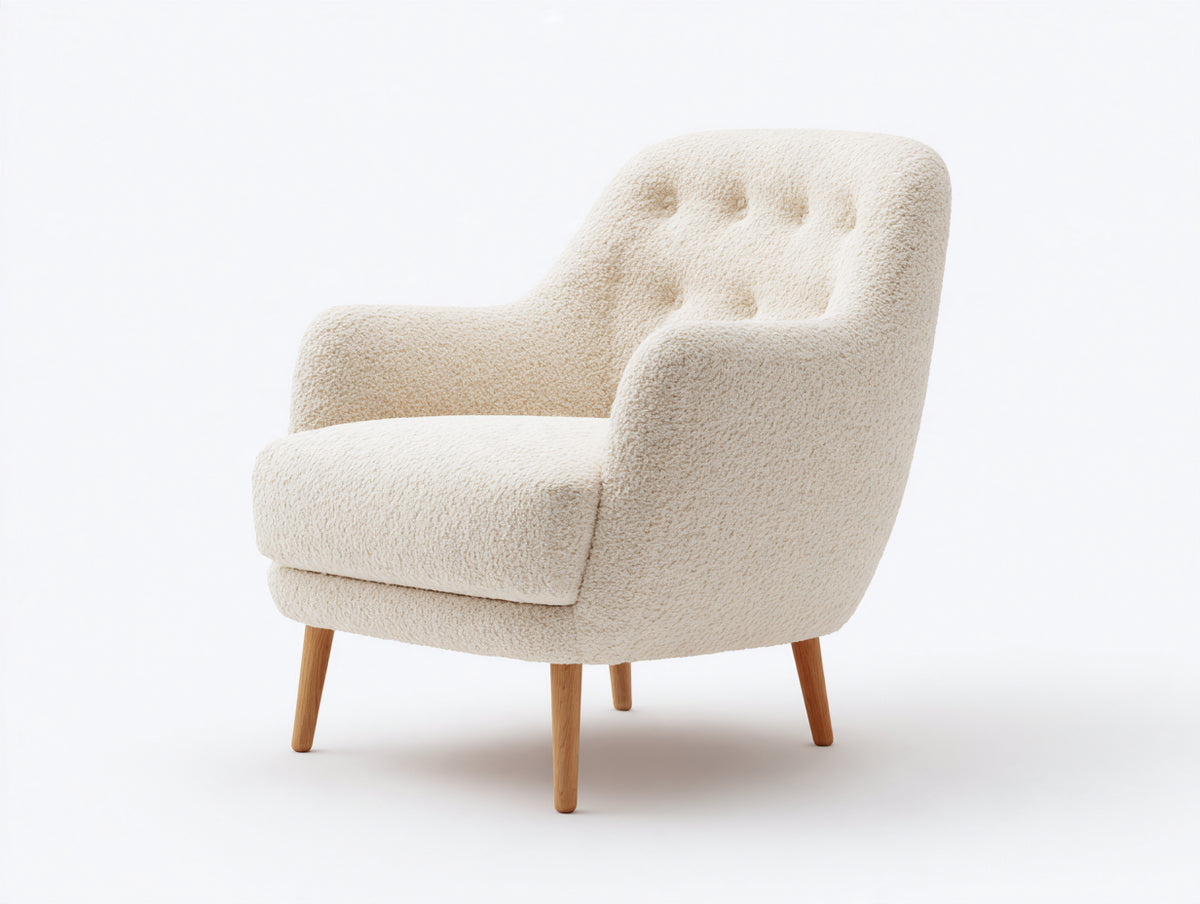 Sillón de tejido bouclé 82x80x90 cm - crema-marrón claro - diseño envolvente de estilo moderno