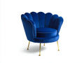 Sillón tapizado 90x85x88 cm - azul y dorado - respaldo envolvente con diseño de pétalos y asiento acolchado para salón