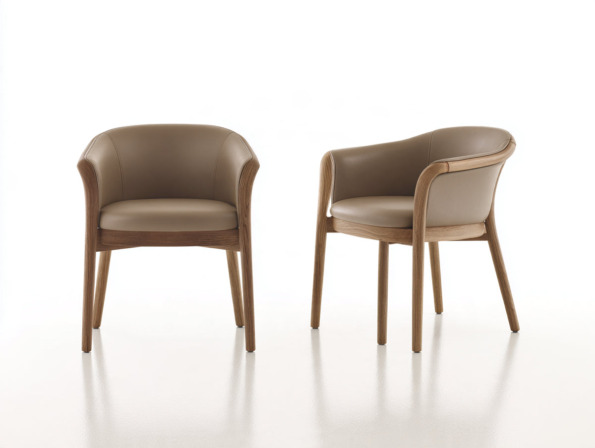 Sillas de comedor de madera y cuero 58x56x78 cm - marrón claro-beige - juego de 2 con reposabrazos de estilo moderno