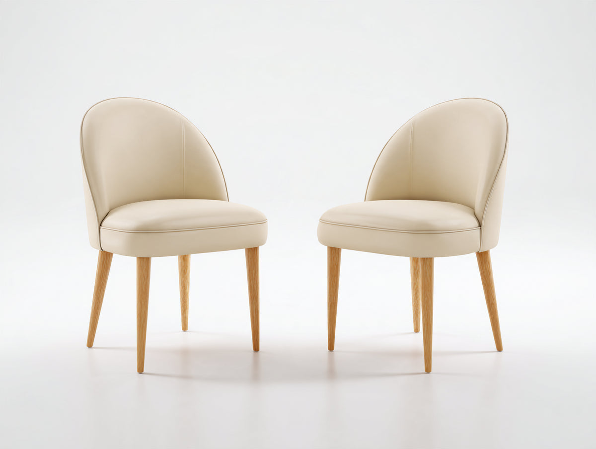 Sillas de comedor tapizadas 52x57x82 cm - Beige y madera natural - Juego de 2 con respaldo curvo