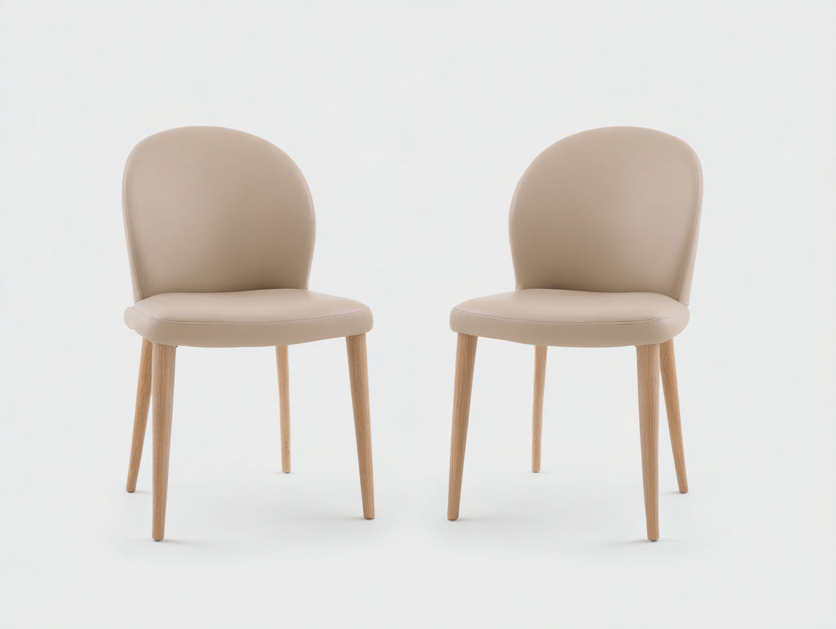 Sillas de comedor 50 x 55 x 85 cm - tapizado beige y patas de madera natural - juego de 2 con respaldo curvo