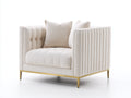 Sillón 95 x 88 x 82 cm - tapizado beige y estructura dorada - diseño moderno acolchado con detalles acanalados