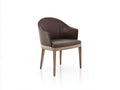 Silla de comedor 58 x 60 x 82 cm - tapizado marrón oscuro y patas de madera natural - diseño envolvente con reposabrazos